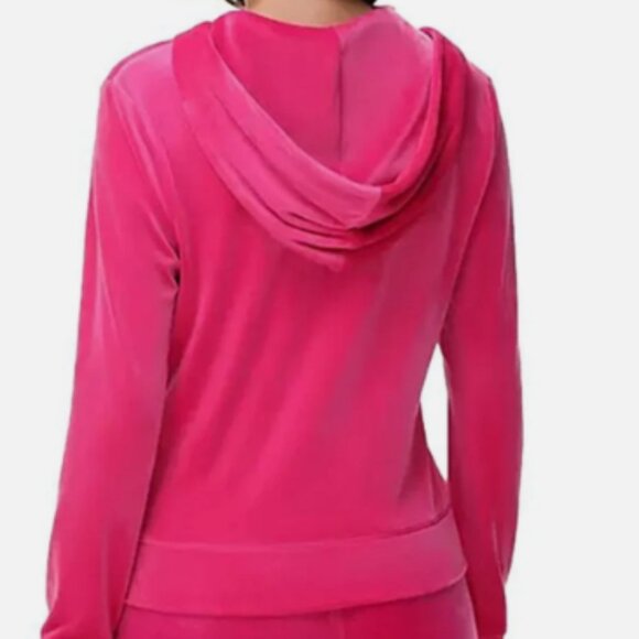 Juicy Couture Women’s M Pink Velour Zip Hoodie Rhinestone Logo Tracksuit Jacket - Picture 2 of 9
